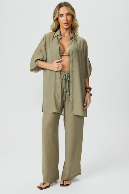 Saída calça texturizada verde Fato Básico