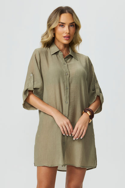 Saída camisa texturizada verde Fato Básico