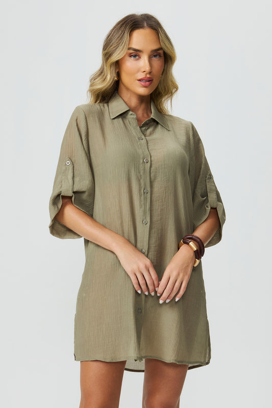 Saída camisa texturizada verde Fato Básico