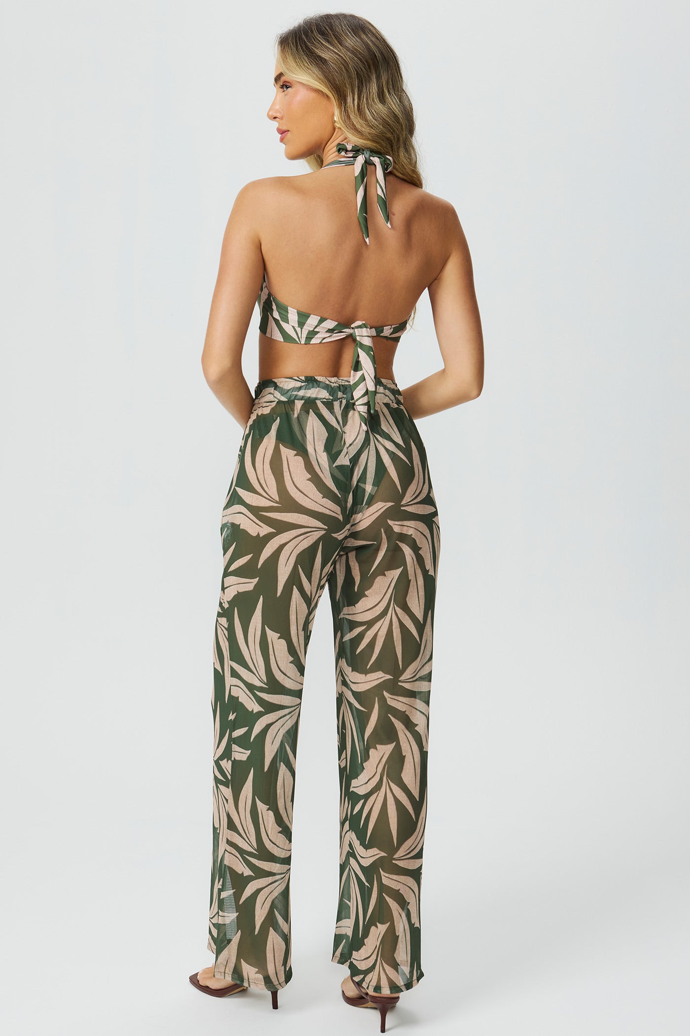 Saída calça tule estampado verde Fato Básico
