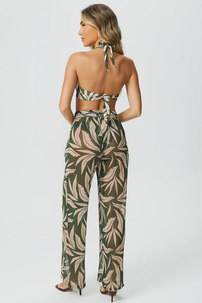Saída calça tule estampado verde Fato Básico